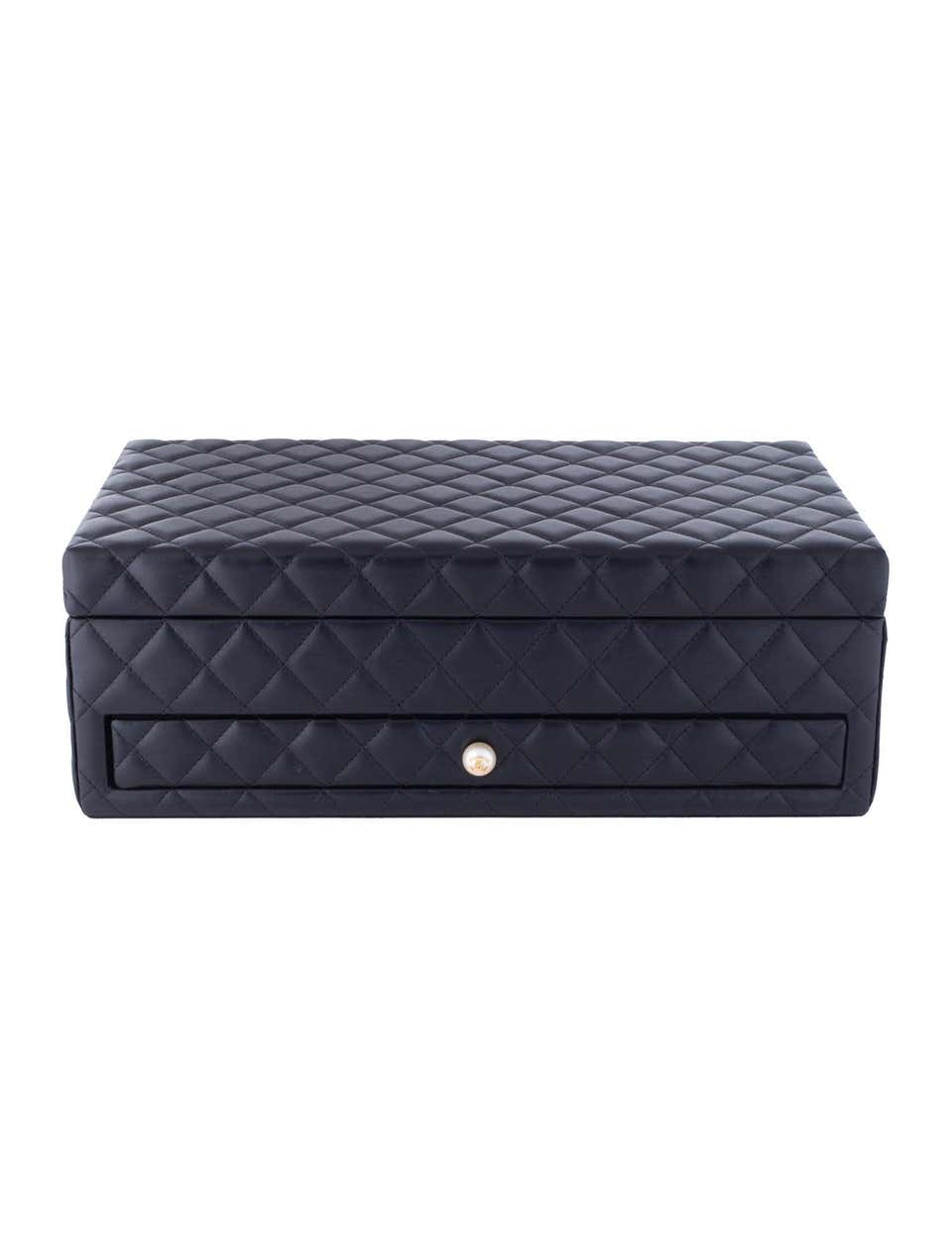 Chanel Black Quilted Lambskin CC Pearl Jewelry Box For Sale at 1stDibs