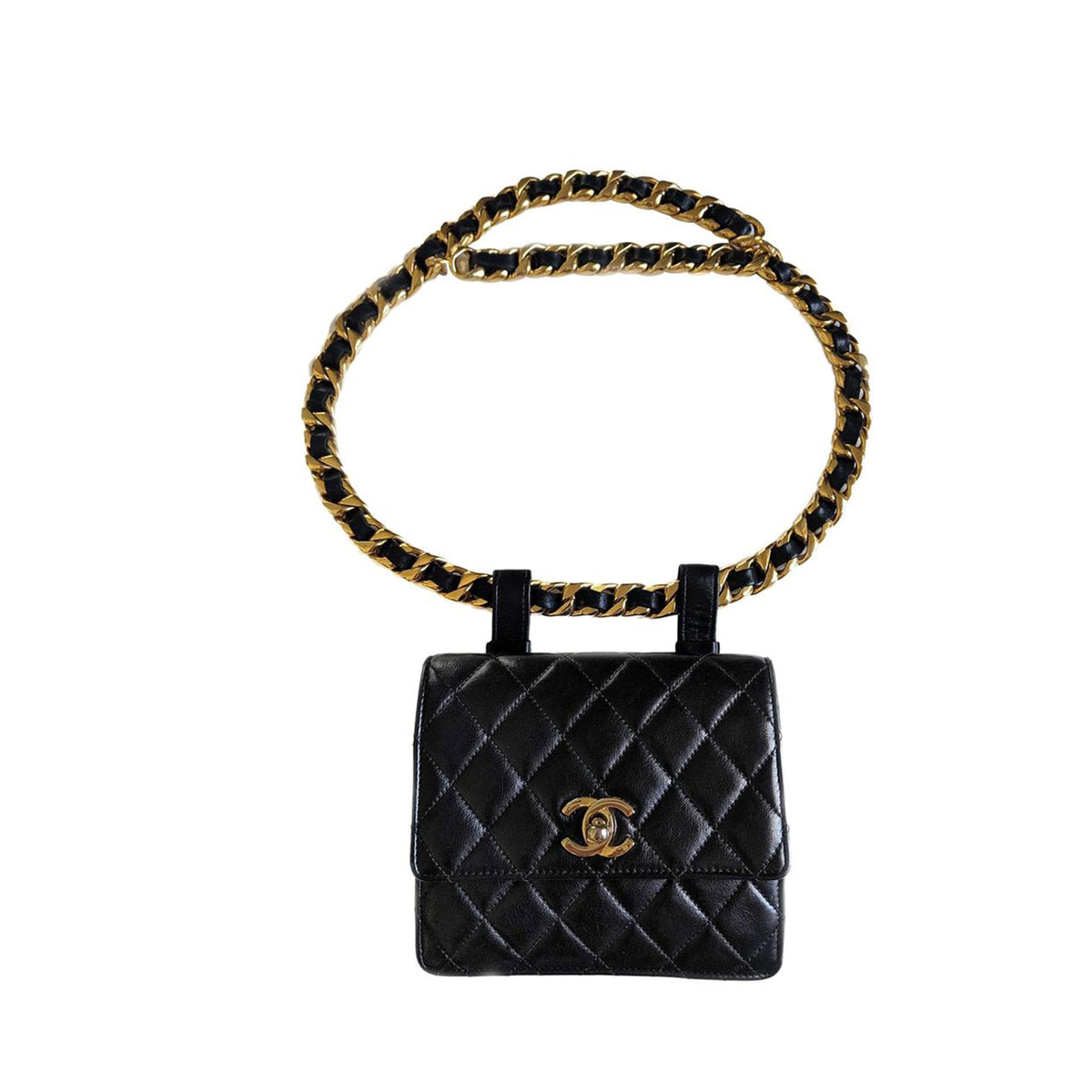 Mini CHANEL bag in black quilted lambskin leather - VALOIS VINTAGE PARIS