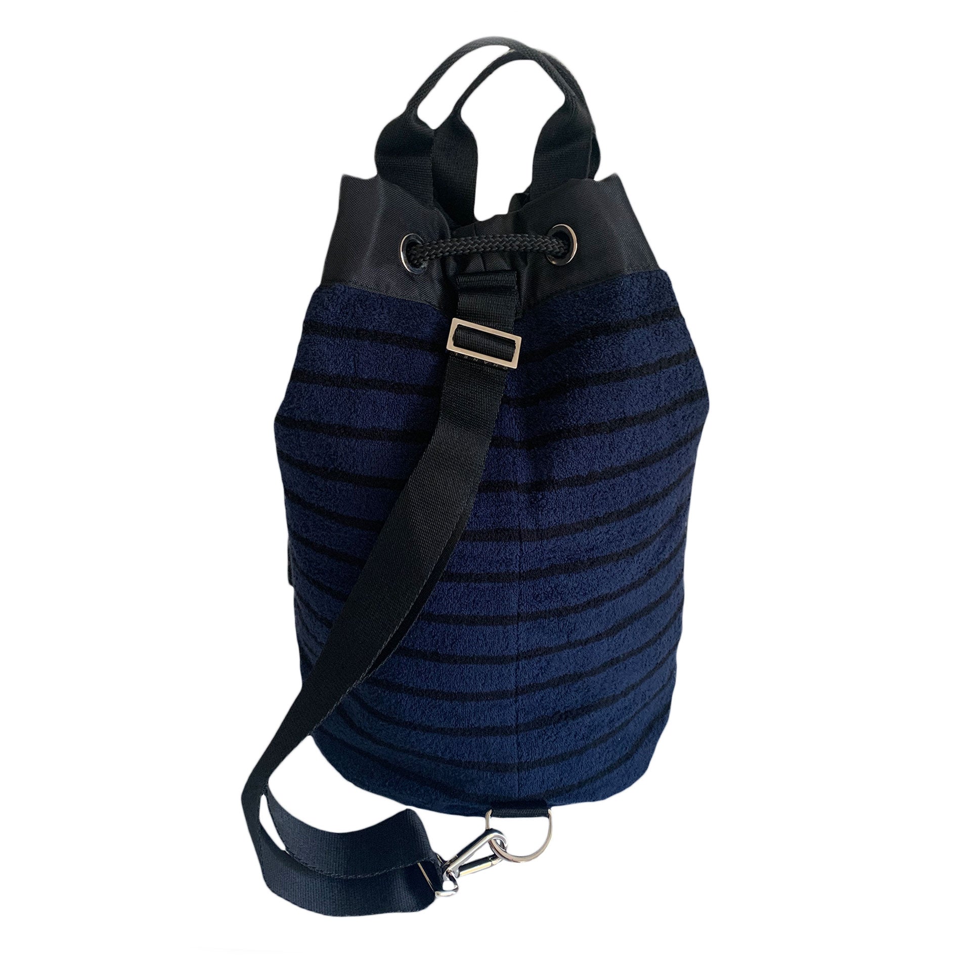 Chanel Dark Navy Blue Striped Beach Bag Drawstring Backpack – House of  Carver