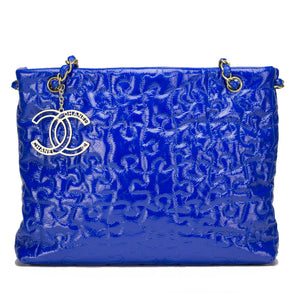 Chanel Blue Patent Puzzle Medium Tote Bag