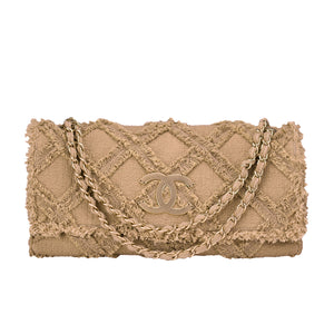 Chanel Natural Tweed Crochet Beige Extra Large Limited Edition Jumbo Flap Bag