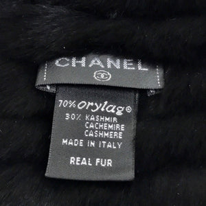 Chanel Black Fur Logo CC Long Neck Scarf