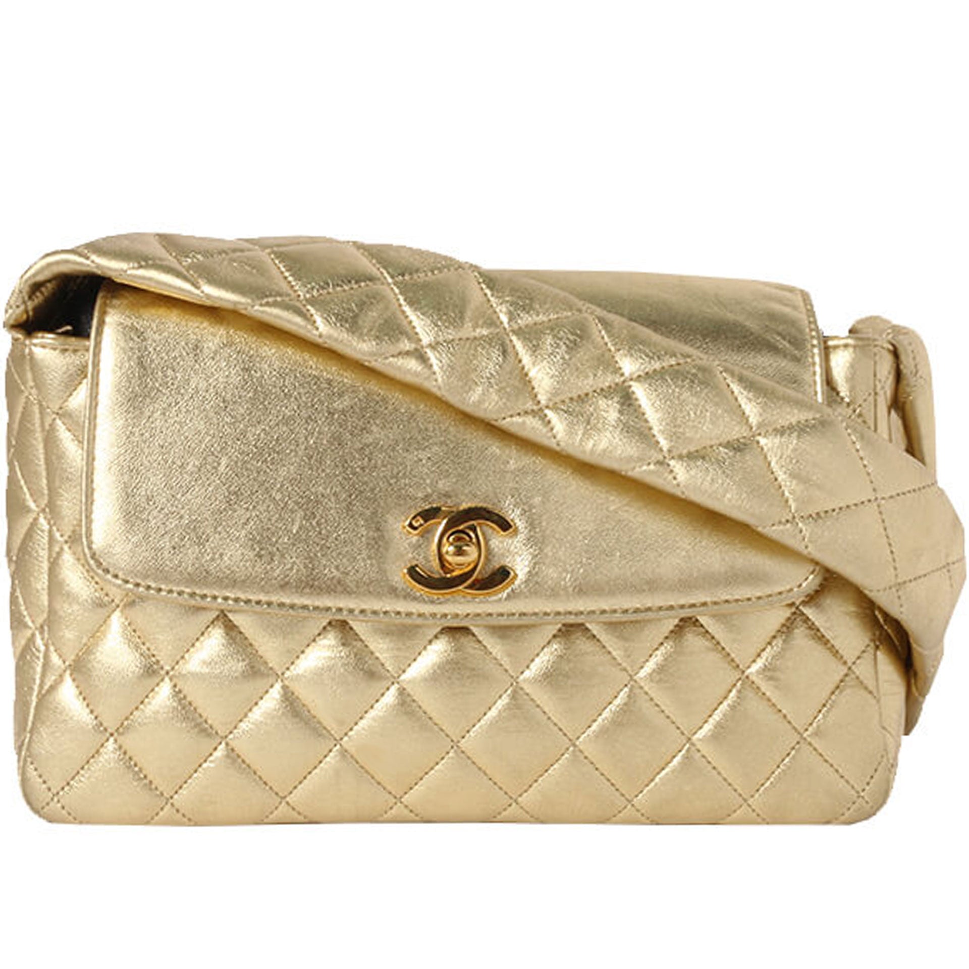 Chanel 90's Rare Gold Quilted Metallic Lambskin Flap