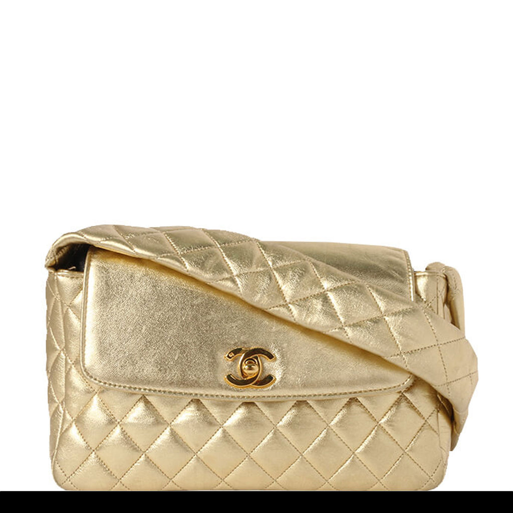 Chanel 90's Rare Gold Quilted Metallic Lambskin Flap