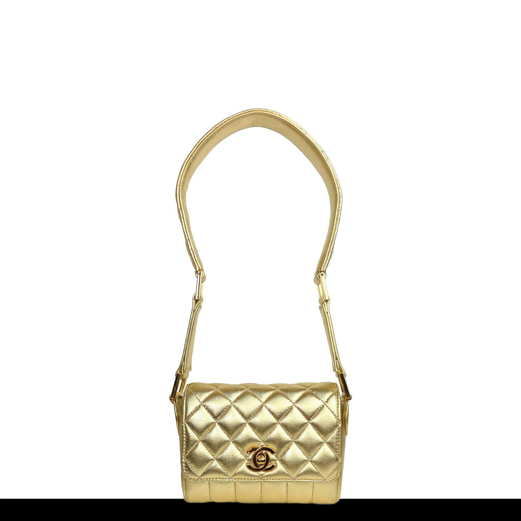 Chanel Metallic Gold Micro Mini Classic Flap