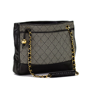 Chanel Quilted Wool Houndstooth Lambskin Camera Tote