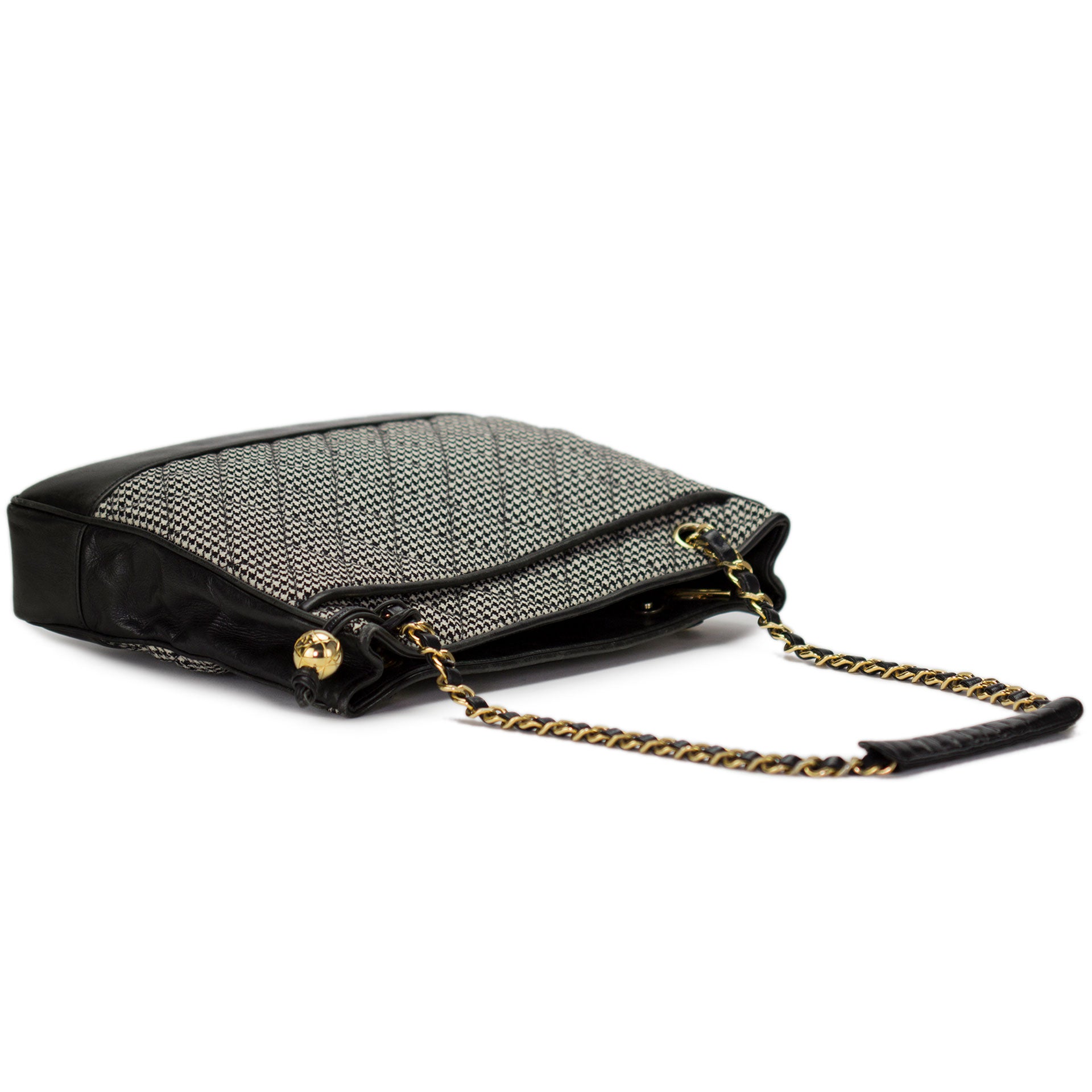 Chanel Quilted Wool Houndstooth Lambskin Camera Tote