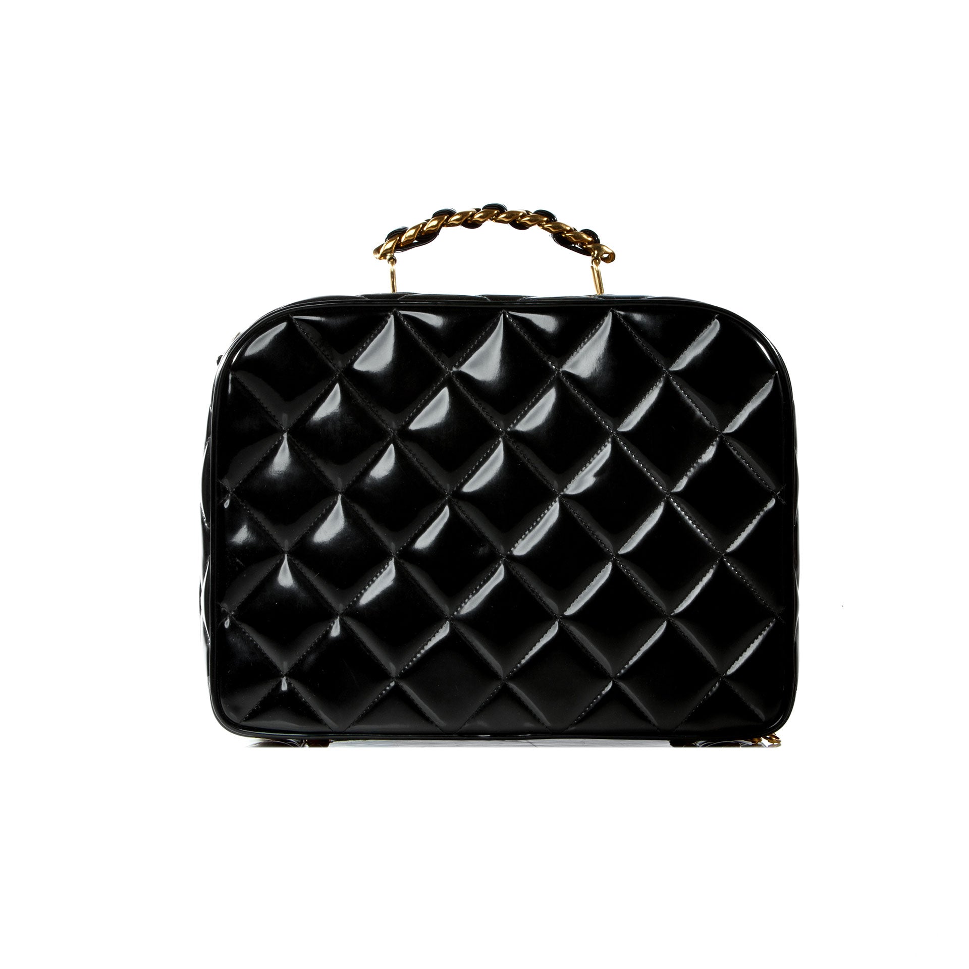 Chanel Vintage 1990's Black Quilted Patent Vanity Shoulder Bag – House of  Carver