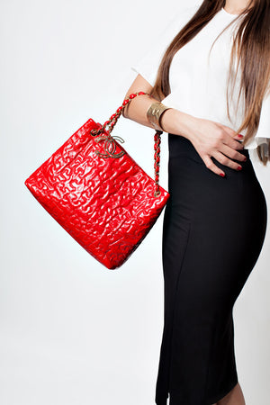 Chanel Red Puzzle Piece Patent Red Tote – House of Carver