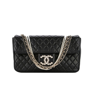 Chanel Lambskin Diamond Stitch Pearl Chain Handle Classic Flap
