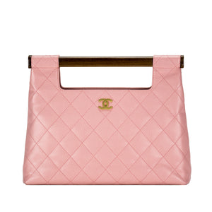 Chanel Baby Pink Caviar Quilted Clutch Wood Handle Tote – House of