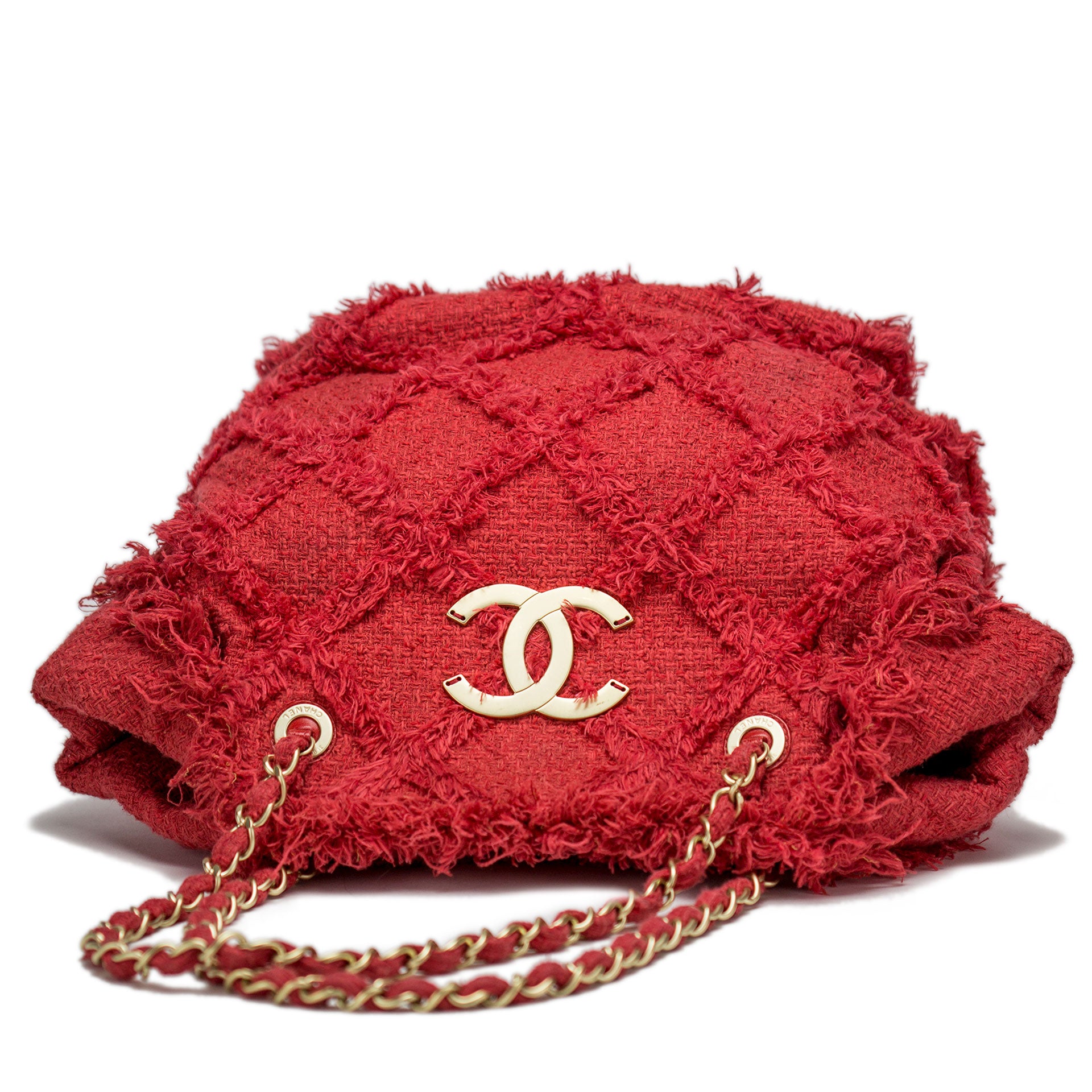 Chanel Soft Woven Red Tweed Crochet Tote