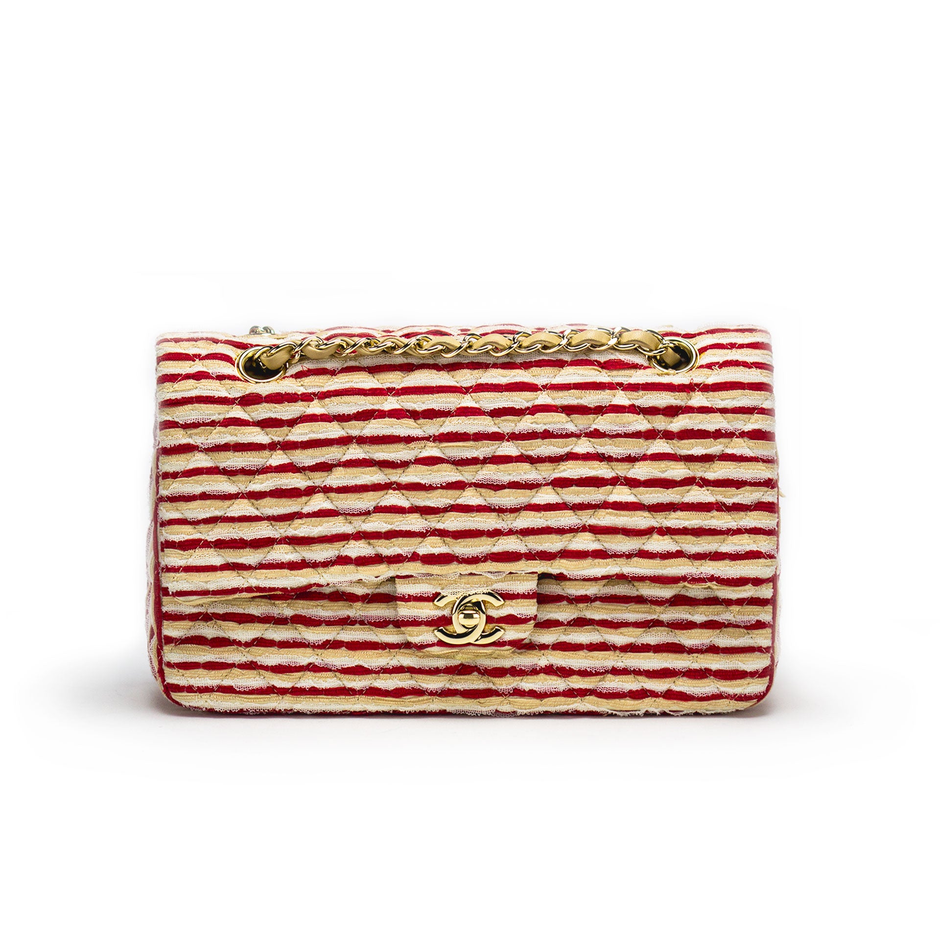 Chanel Red and Beige Striped Classic Flap Bag – House of Carver