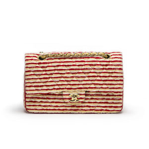 Chanel Red and Beige Striped Classic Flap Bag