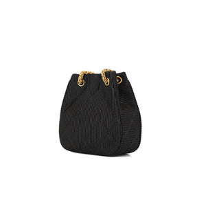 Chanel Timeless Rare Texturized Mini Vintage Tote Black Cotton Satin Silk Cross Body Bag