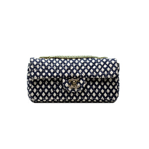 Chanel Classic Flap Navy Vintage Resort Blue and White Tweed Cotton Bl –  House of Carver