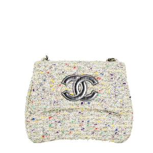Chanel Confetti Tweed Top Handle Name Plate Flap