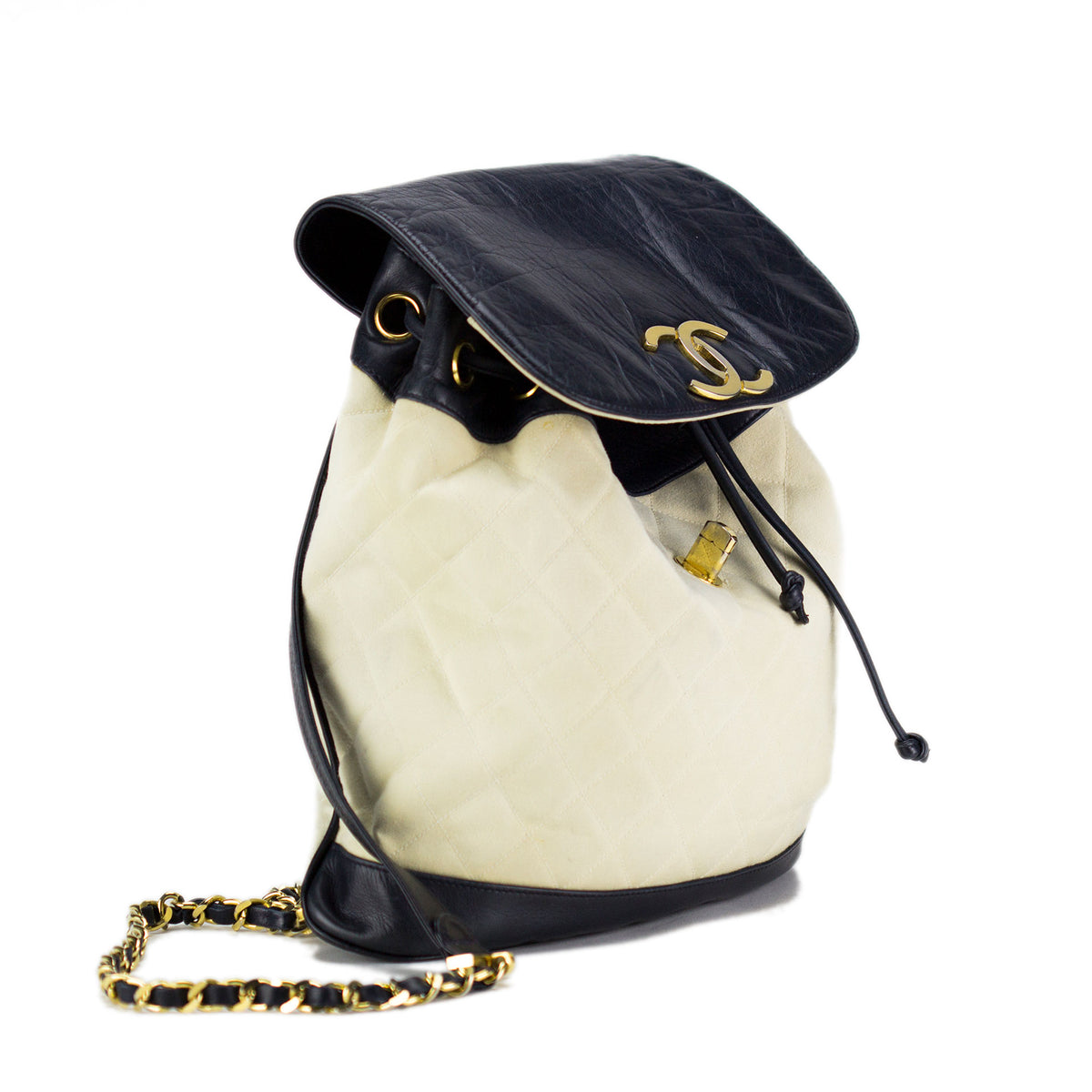 Chanel Two Tone Vintage 90's Lambskin & Canvas Backpack