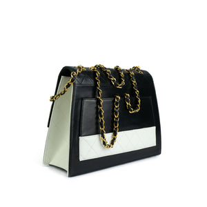 Chanel  Two Tone Black and White Vintage Flap Bag