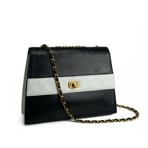 Chanel  Two Tone Black and White Vintage Flap Bag
