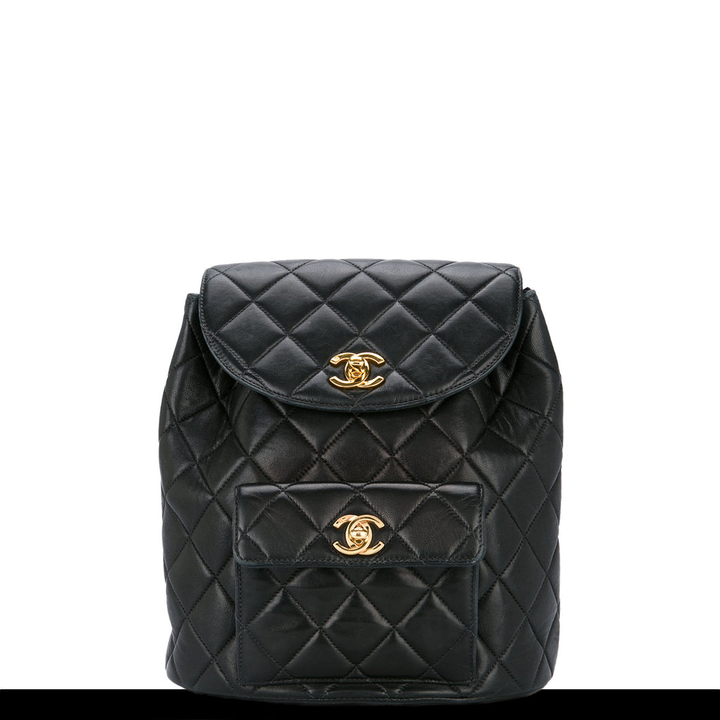 Chanel Black Lambskin Quilted 90's Vintage Backpack