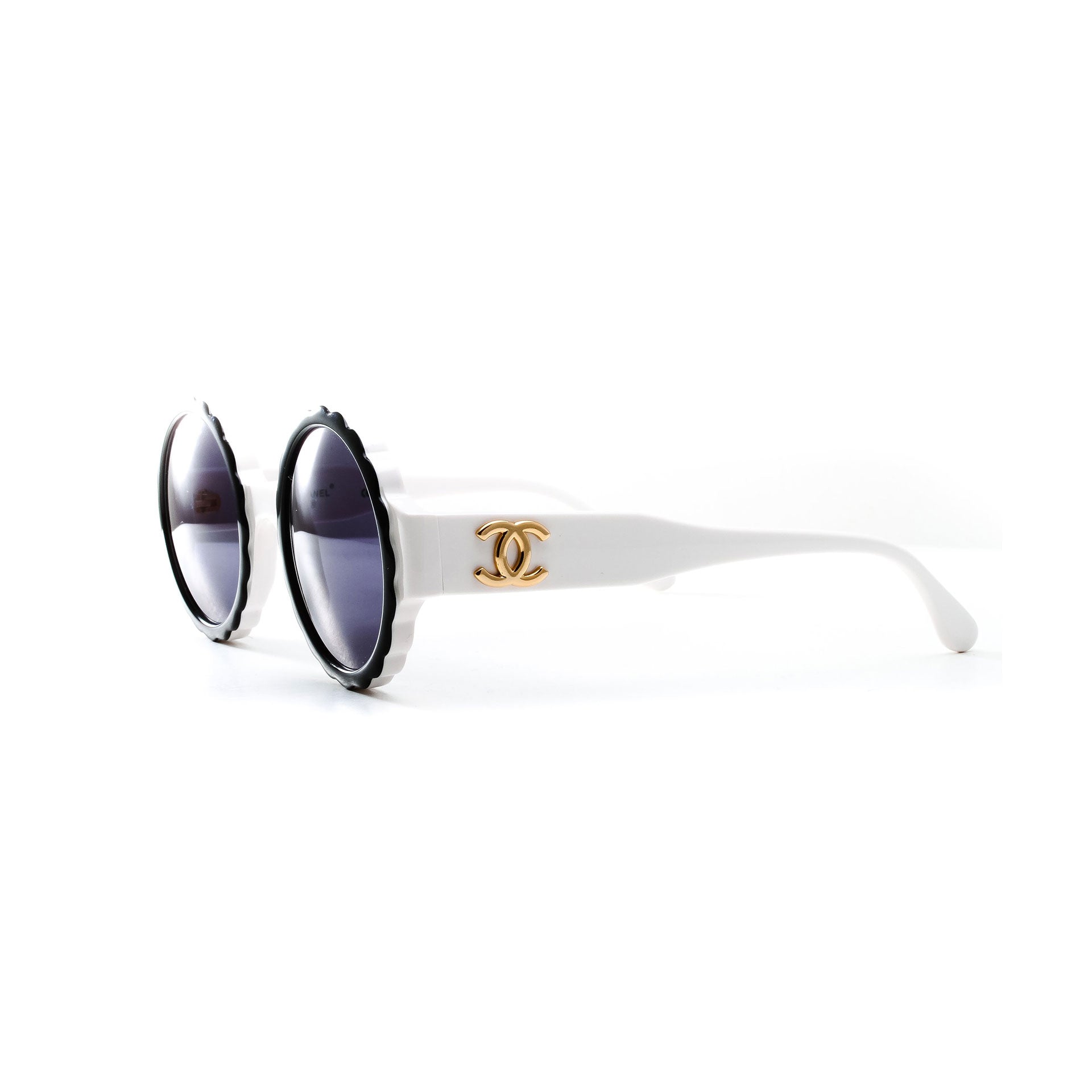 Chanel Round Logo Sunglasses Black & White