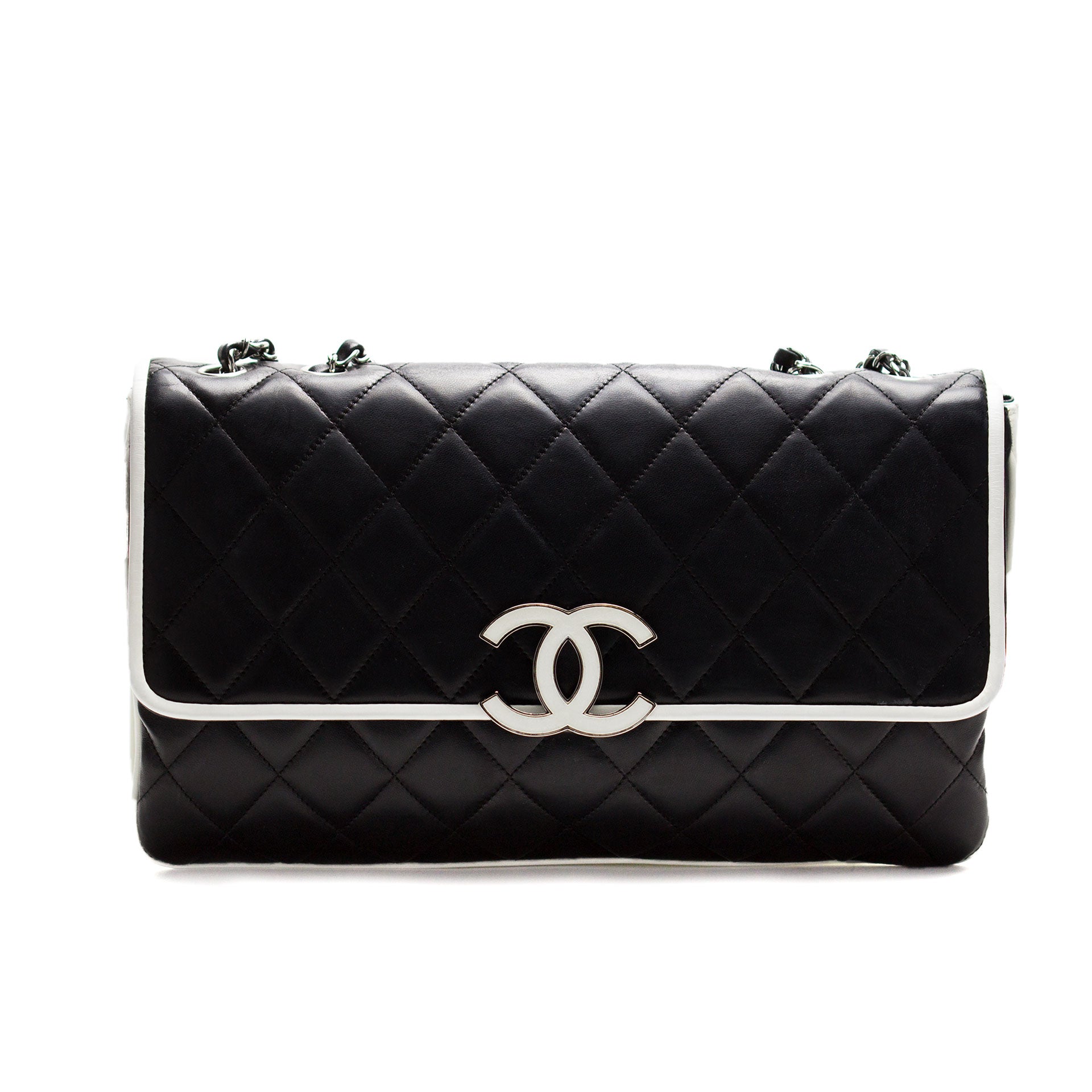 Authentic Chanel Medium Flap Bag Black And Ivory