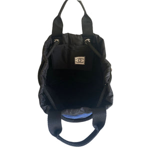 Chanel Dark Navy Blue Striped Beach Bag Drawstring Backpack