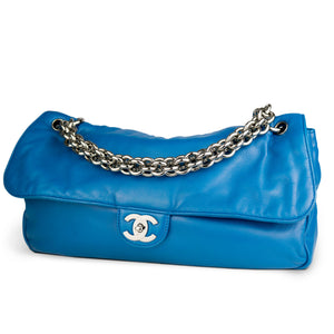 Chanel Soft Blue Lambskin Thick Chain Jumbo Flap