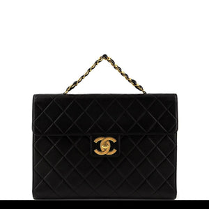 Chanel Rare Vintage Gold Top Handle Business Portfolio Briefcase