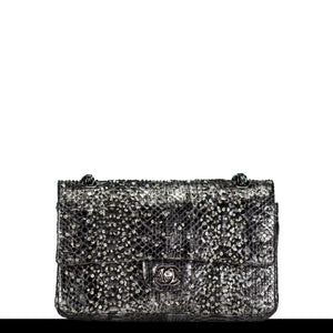 Chanel Charcoal Grey Sequin Python Medium Classic Double Flap