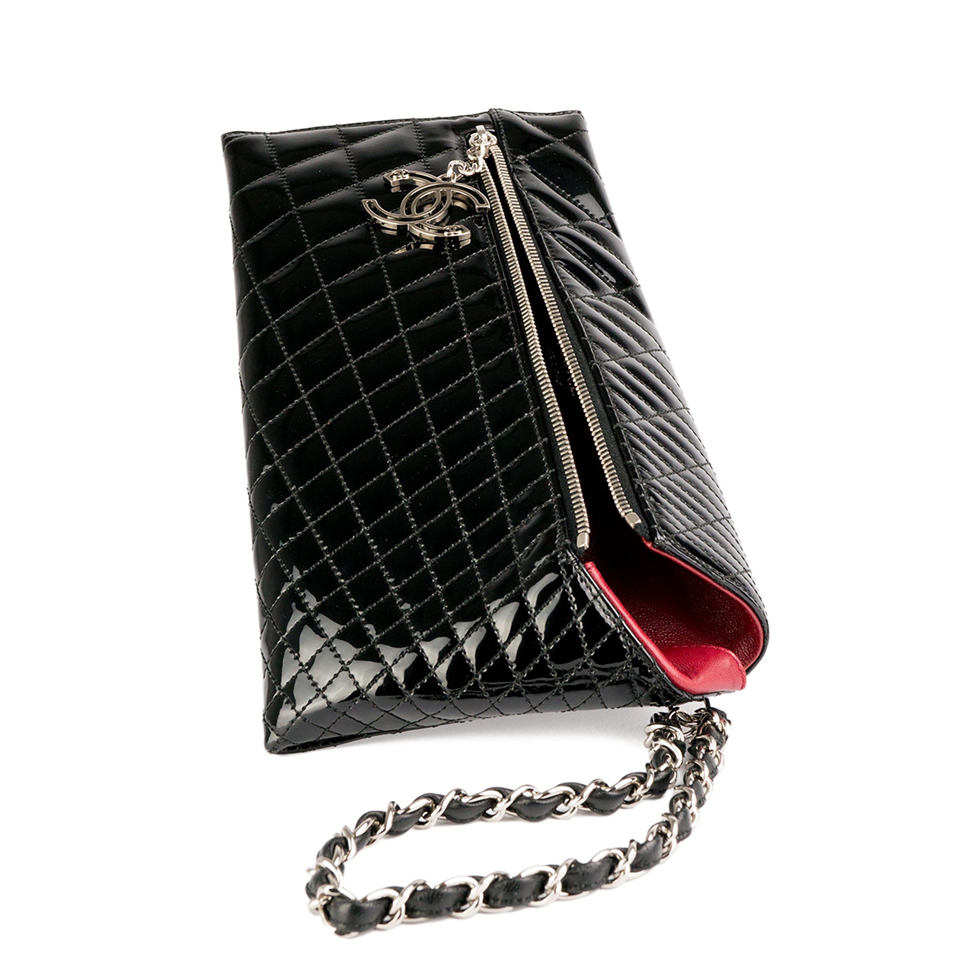 Chanel Patent Quilted Evening Clutch with Chain
