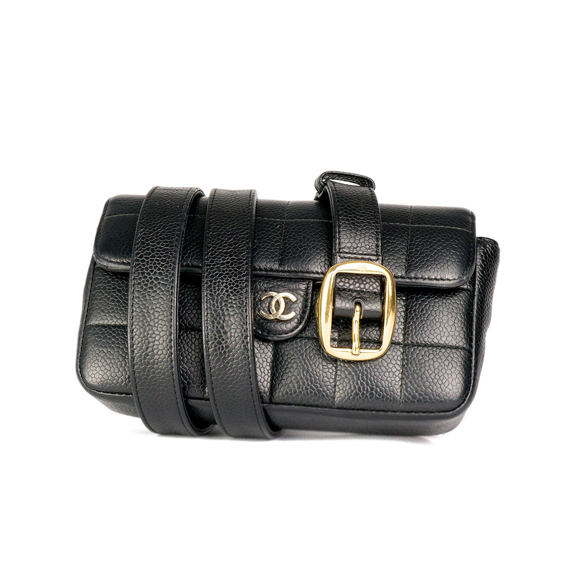 Chanel Vintage 1995 Black Caviar Waist Belt Bag Fanny Pack 24k GHW