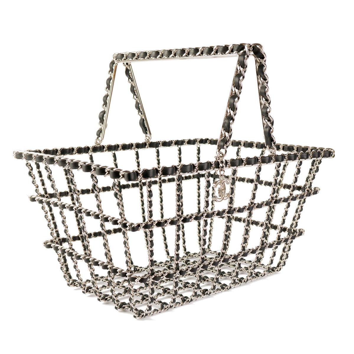 CHANEL Brass Calfskin Grocery By Chanel Shopping Basket Silver