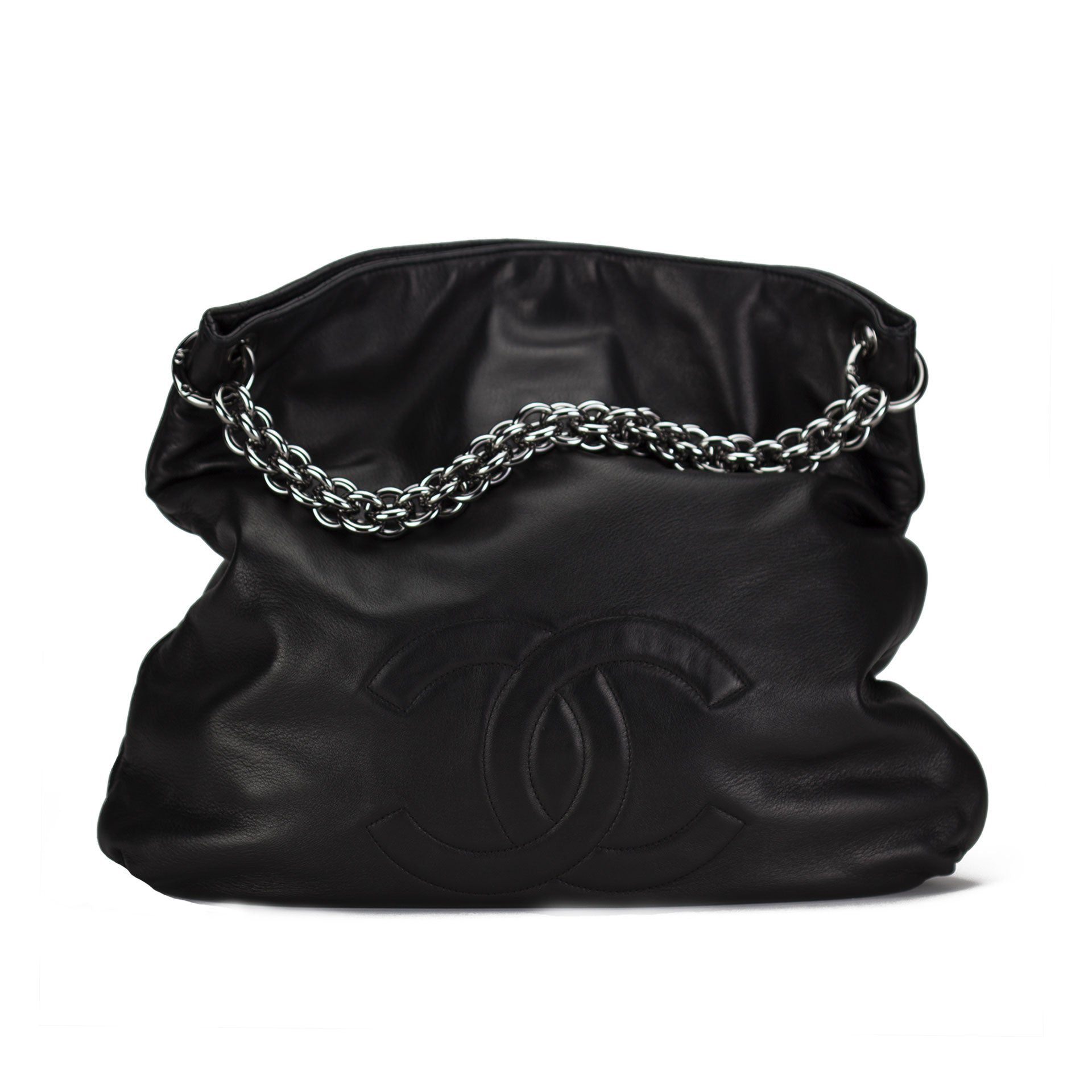 Chanel Black Nylon Flat Chain Handle Tote Medium
