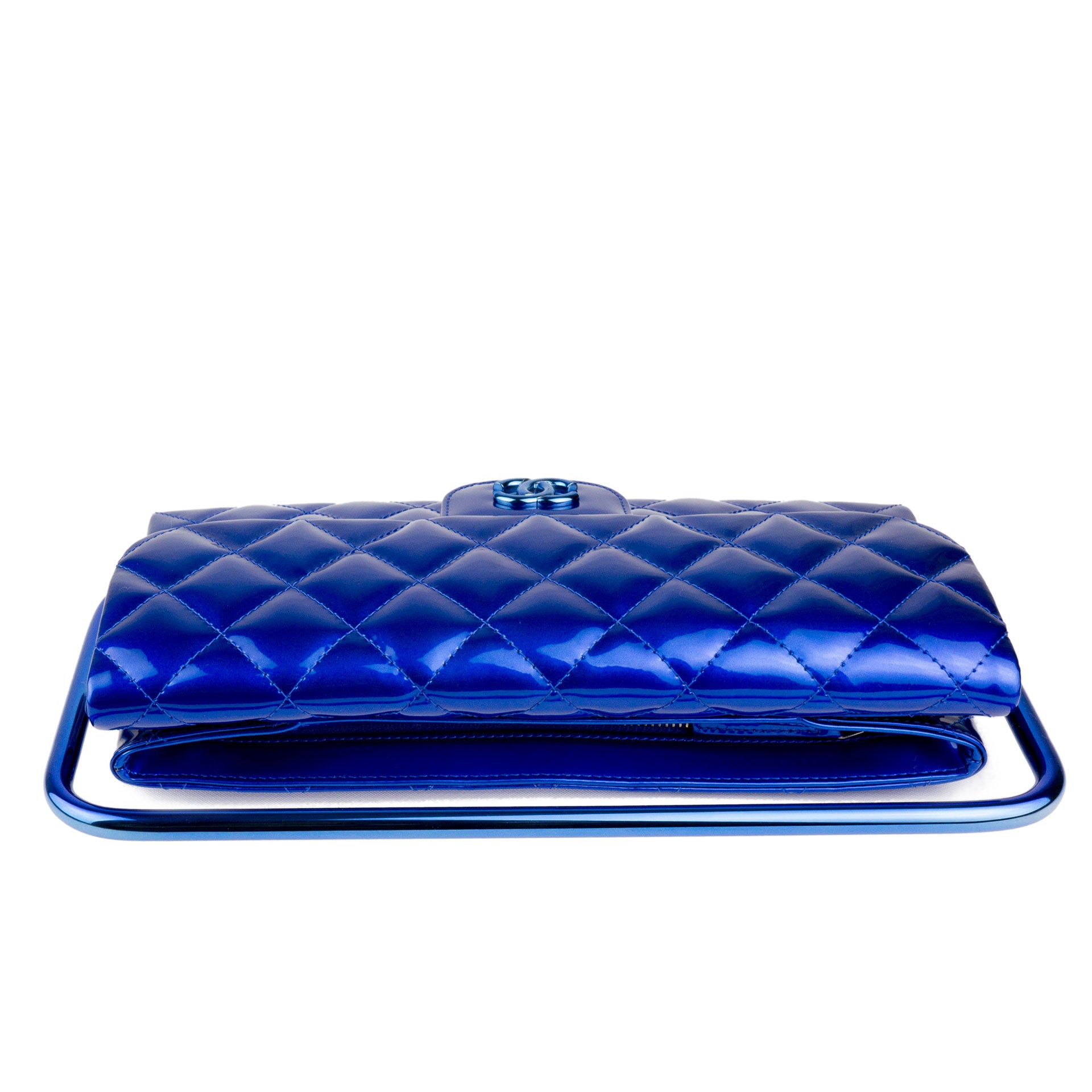 CHANEL Grained Calfskin Quilted Large CC Box Flap Blue 437013