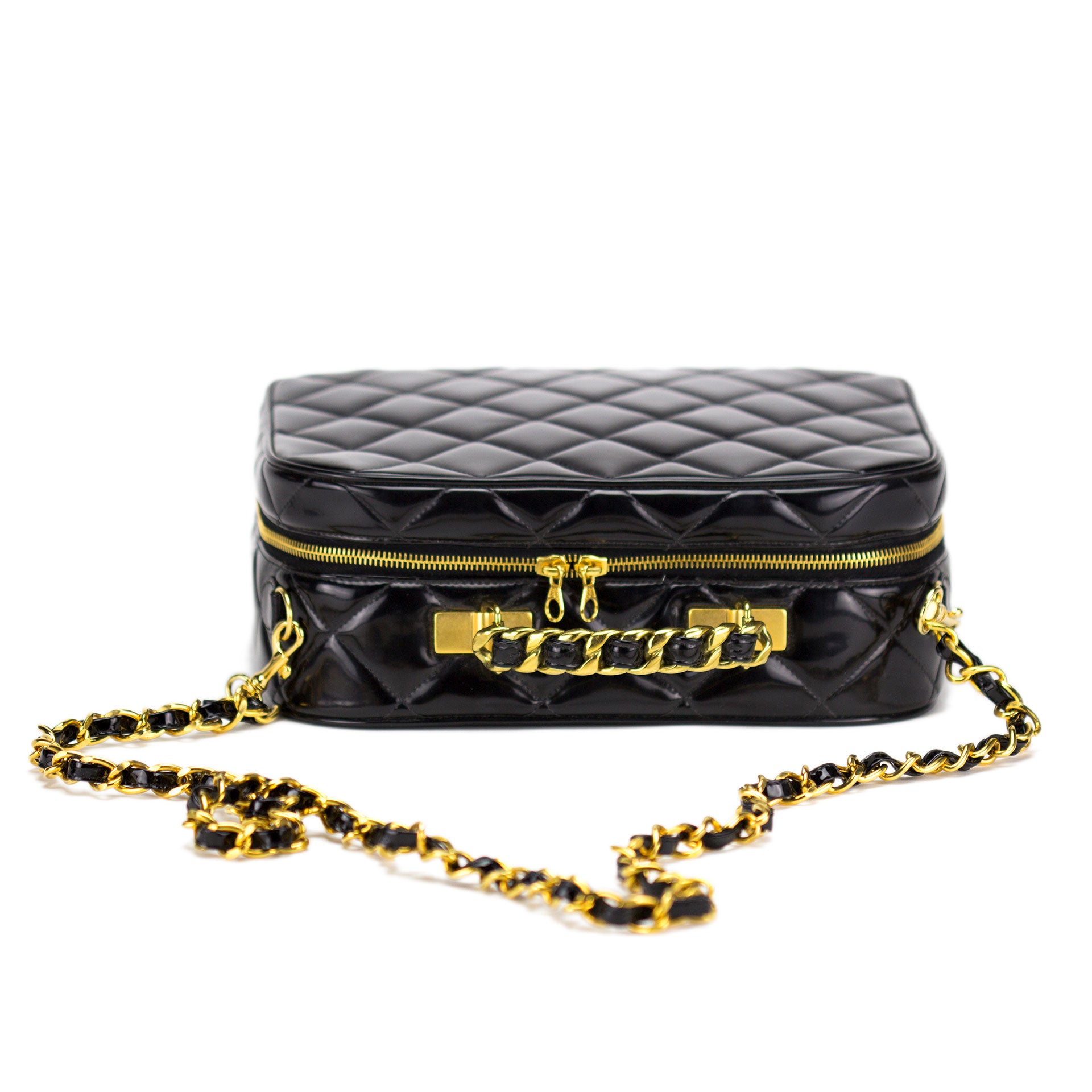 Chanel Vintage Cc Chain Flap Bag Quilted Patent Small