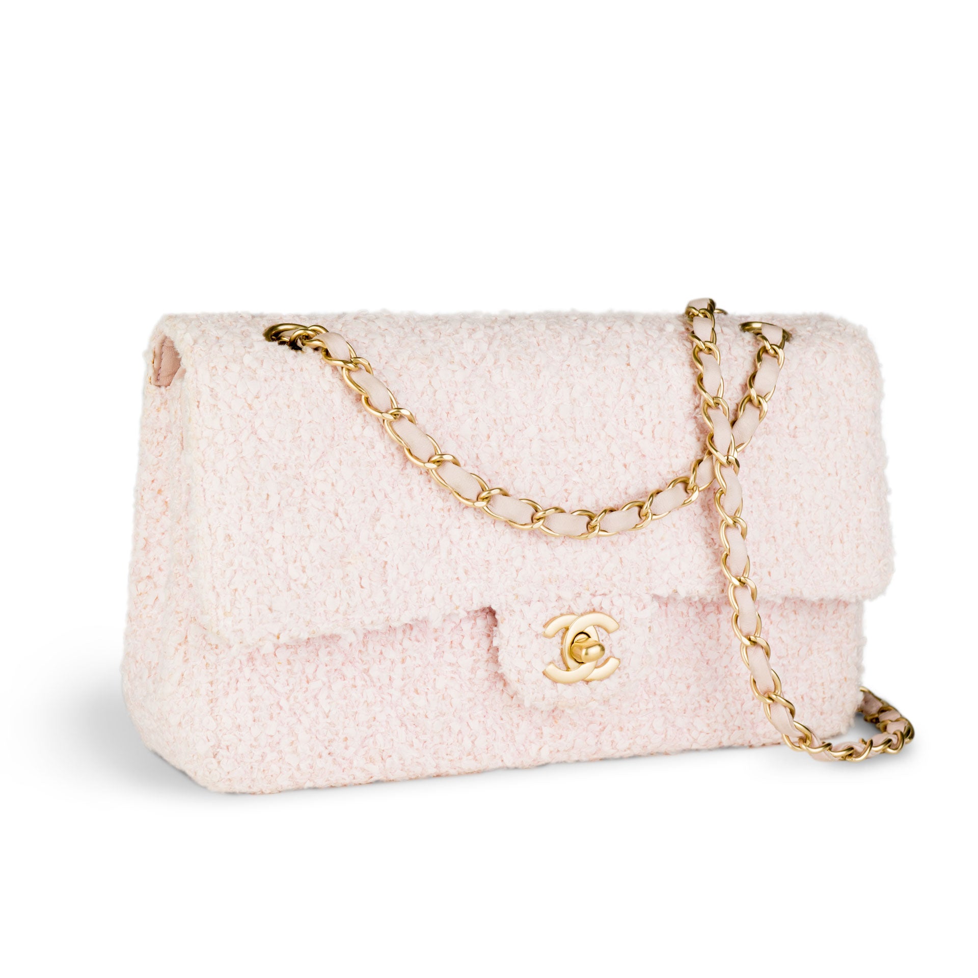 Chanel Pink Tweed Medium Classic Double Flap Bag – House Of Carver
