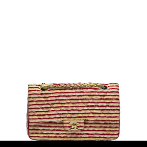 Chanel Red and Beige Striped Classic Flap Bag