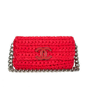 Chanel Red Cruise Crochet Logo Flap Bag