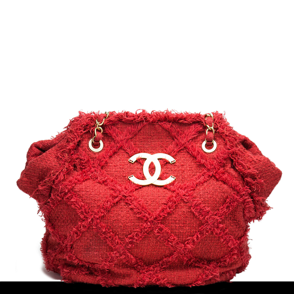 Chanel Soft Woven Red Tweed Crochet Tote