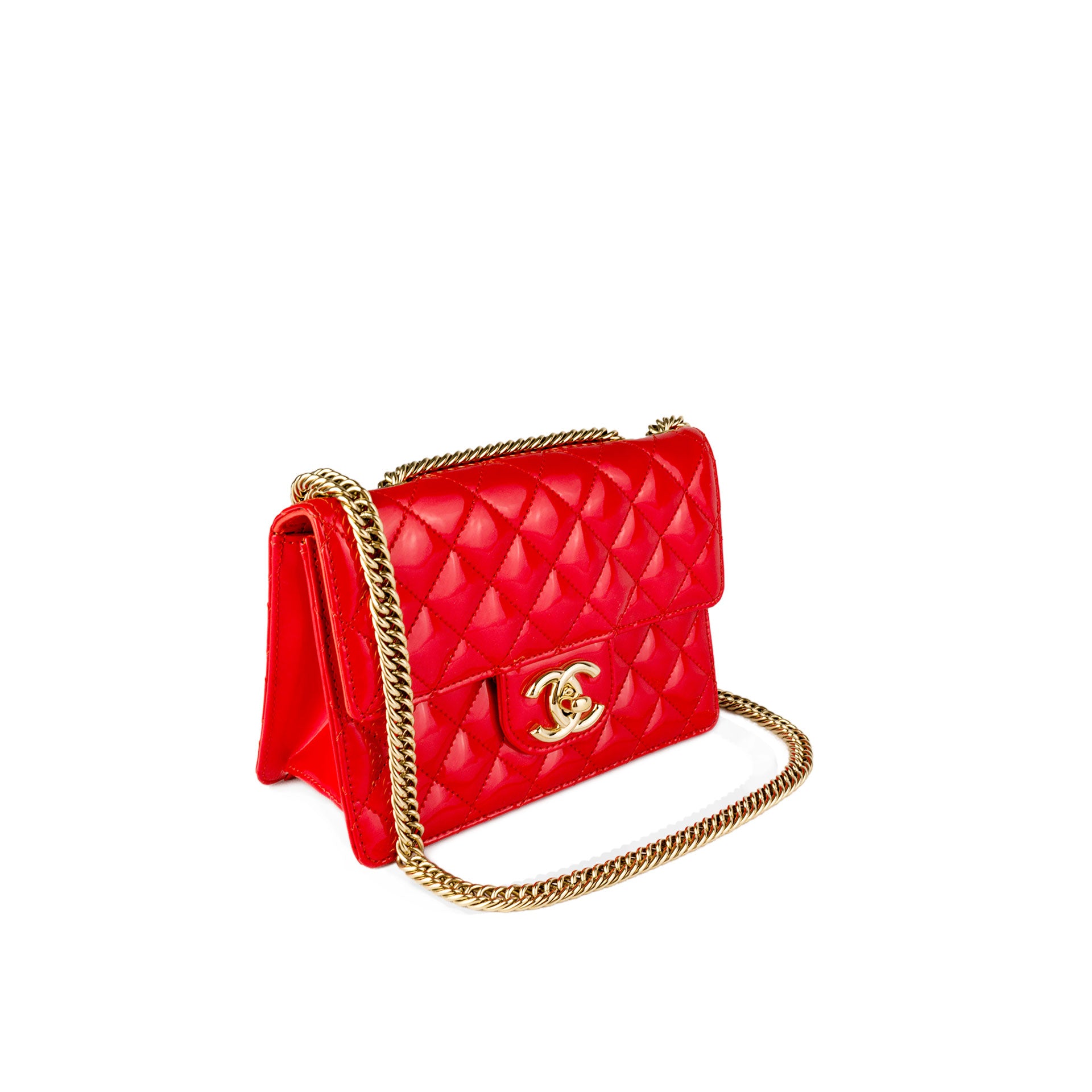 Chanel Red Quilted Patent Mini Rectangular Classic Single Flap Bag For Sale  at 1stDibs
