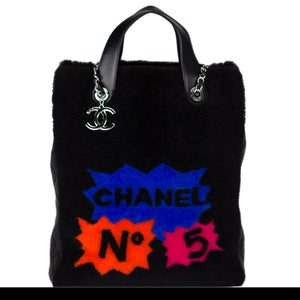 Chanel Shearling Lamb Quilted Pop Art Graffiti Tote
