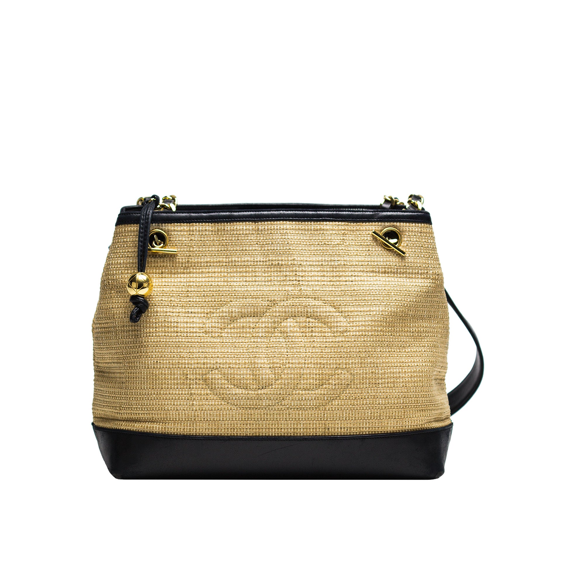 Chanel Hobo Handbag Straw Wicker Cc Shopper Tote 7ca527 Beige X