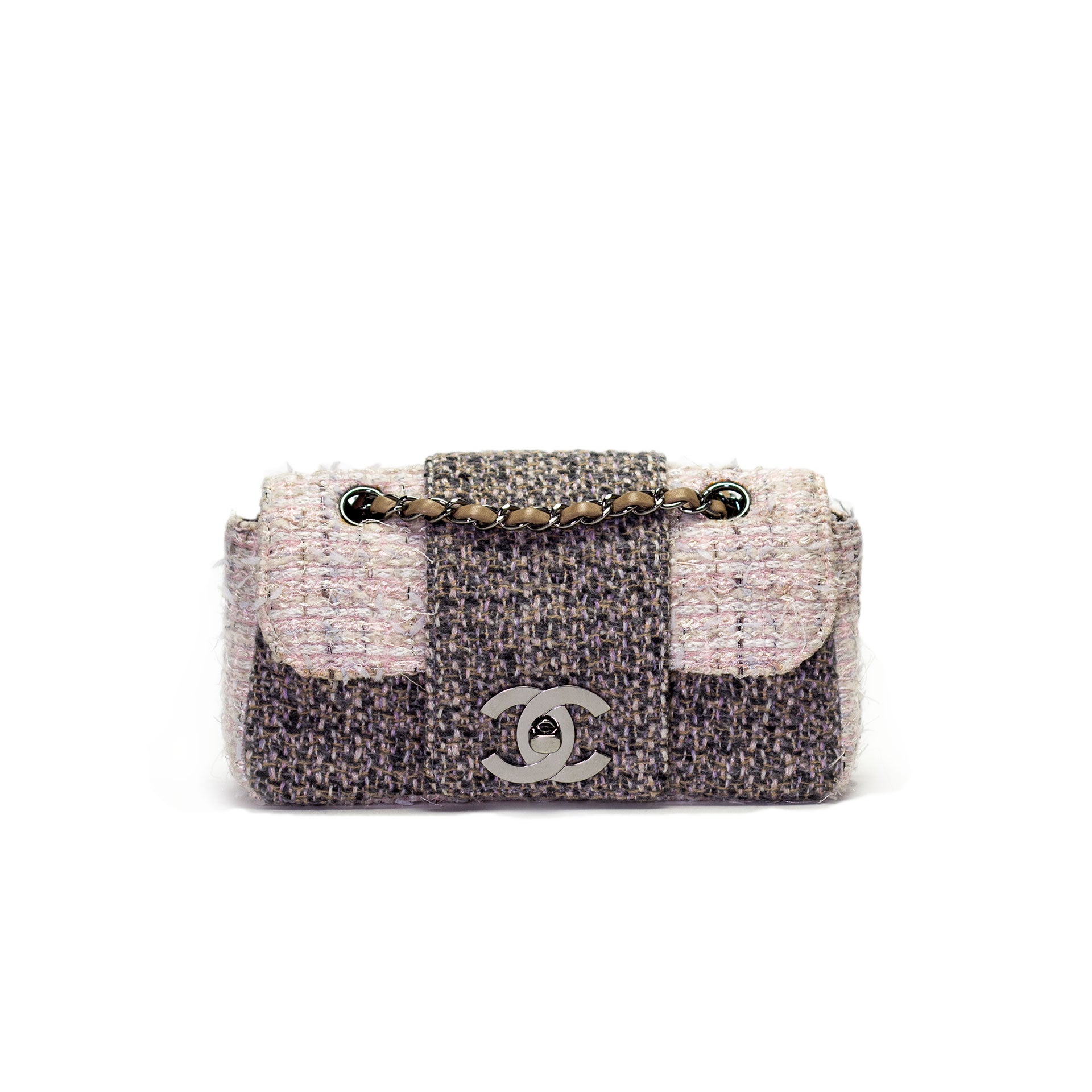 CHANEL Tweed Quilted Medium Single Flap Blue Multicolor 1289543