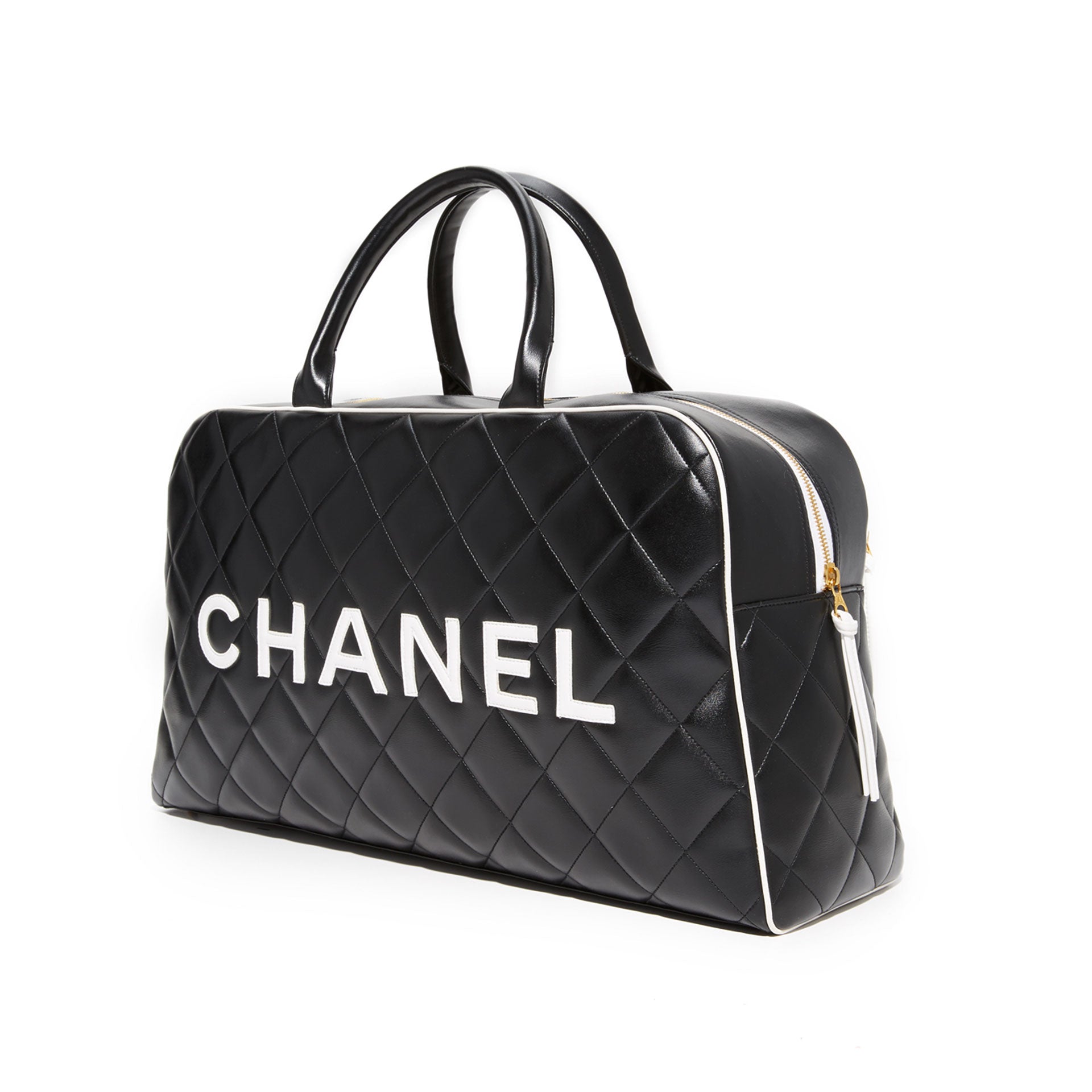 Chanel Logo Letters Vintage Quilted Duffel Bag Travel Tote