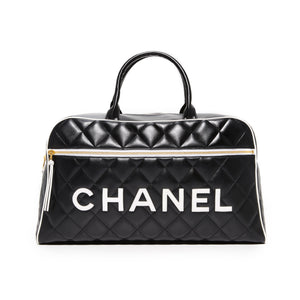 Chanel Logo Letters Vintage Quilted Duffel Bag Travel Tote