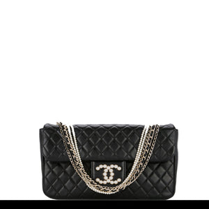 Chanel Lambskin Diamond Stitch Pearl Chain Handle Classic Flap