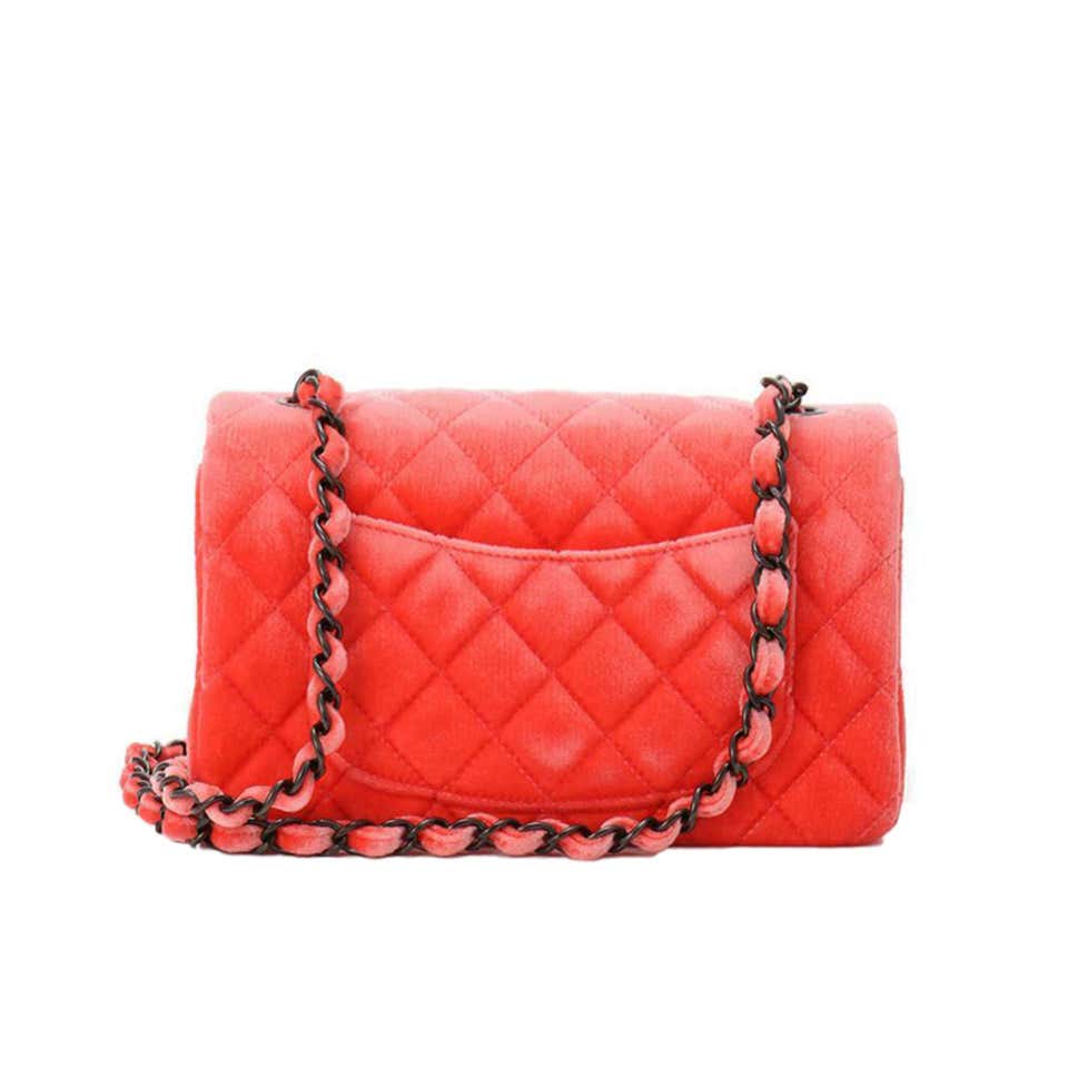 Chanel Coral Velvet New Mini Classic Flap Bag at 1stDibs