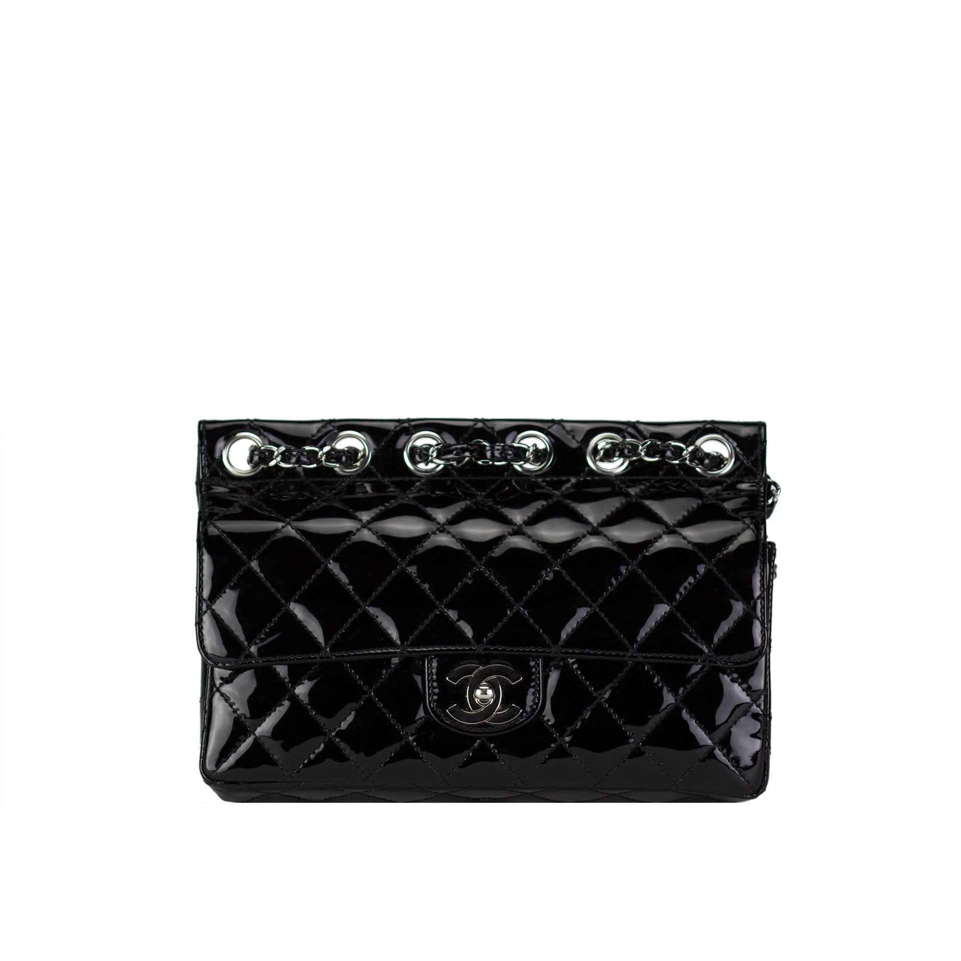 Chanel Classic Flap Supermodel Flat Top Super Rare Quilted Black Paten –  House of Carver
